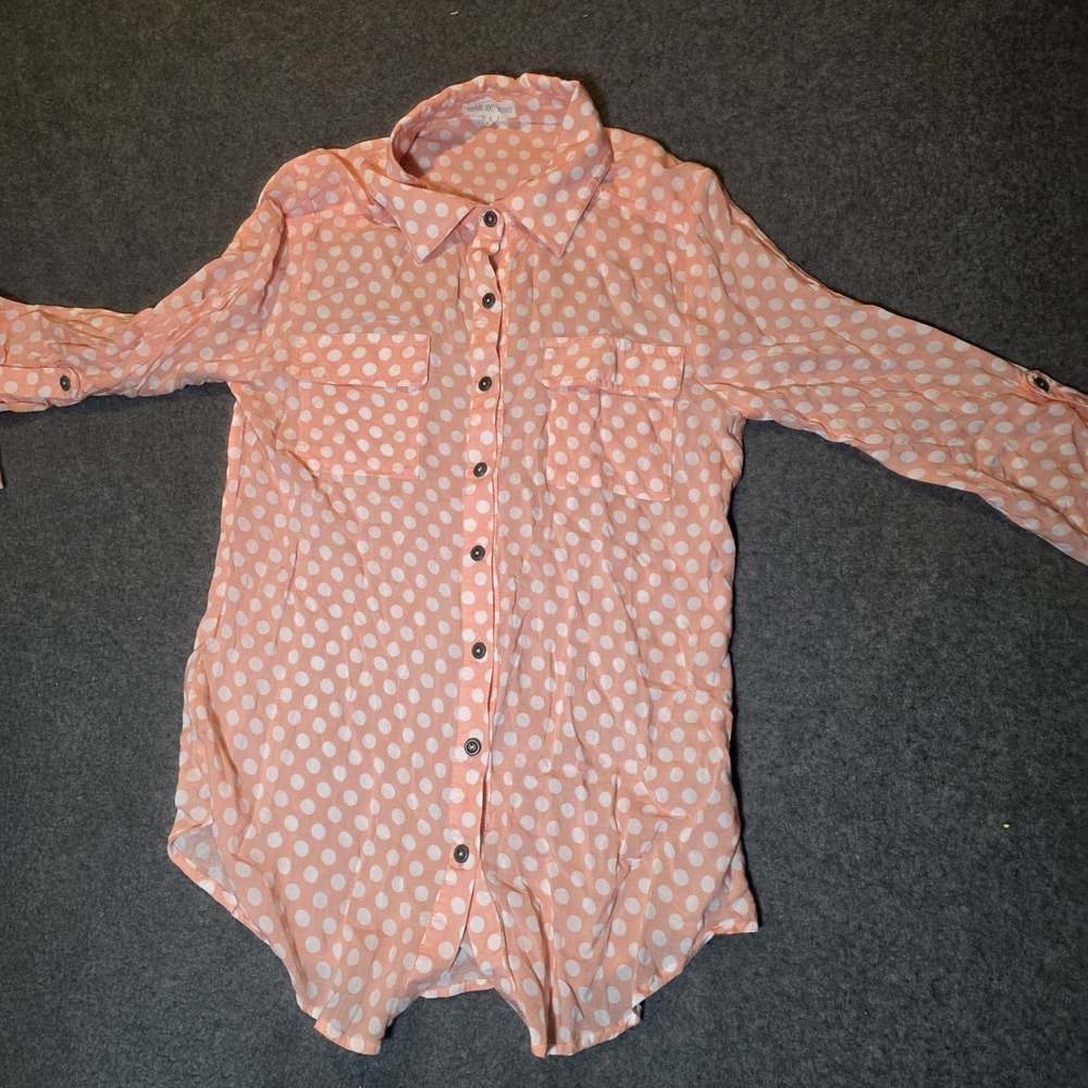 Thyme And Honey Pink White Polka Dot Long Sleeve Button Up Women's Small 505